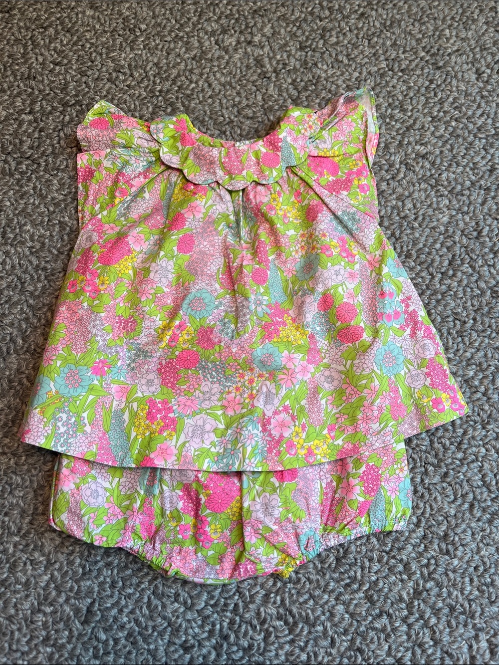Girls Floral Ruffle Neck Top & Bloomers Set - Pink Green